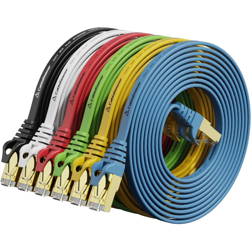 CableGeeker Cat 7 Ethernet Cable 10 ft 6 Pack (Highest Speed Cable) Cat7 Flat Shielded Ethernet Patch Cables - Internet Cable for Modem, Router, LAN, Computer - Compatible with Cat 5e, Cat 6 Network - Image 1